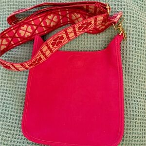 Vibrant Pink Crossbody Bag with Patterned Strap